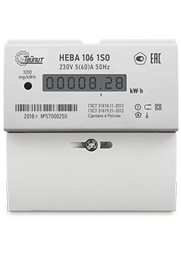 НЕВА 106 1S0 230V 5(60) A Электронный однофазный счетчик НЕВА 106 1S0 230V 5(60) A Электронный однофазный счетчик