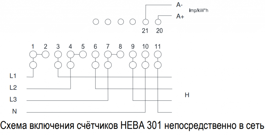 Схема включения счётчиков НЕВА 301 непосредственно в сеть